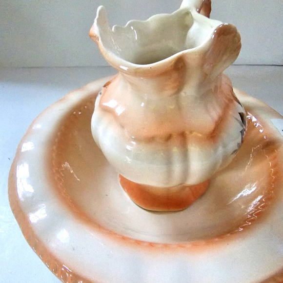 Vintage Pitcher Jug and Wash Basin bowl floral peach small - Picture 9 of 12